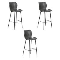 Kit 3 Banquetas Alta Com Encosto Para Bancada Cozinha Penha R02 Sintético Cinza Grafite - Mpozenato - 1