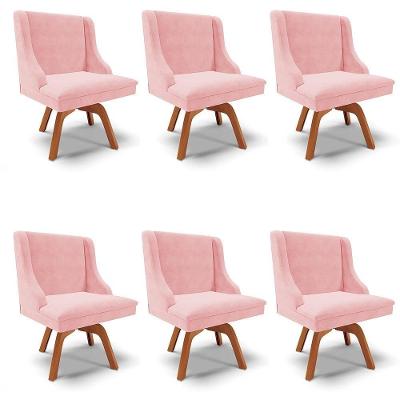 Kit 6 Cadeiras Estofadas Giratória Para Sala De Jantar Lia Suede Rosa Bebê - Ibiza