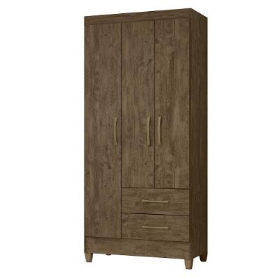 Guarda Roupa Solteiro Zeno Z17 3 Portas de Bater 2 Gavetas Castanho Wood Mpozenato