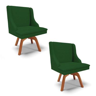 Kit 2 Cadeiras Estofadas Giratória Para Sala De Jantar Lia Veludo Verde Luxo - Ibiza