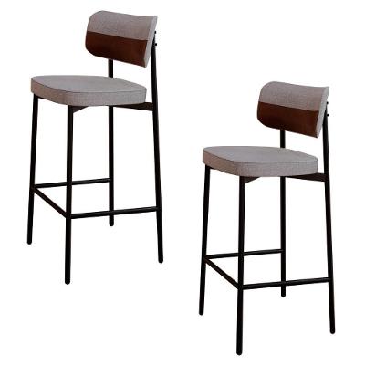 Banqueta Alta Bar Estofada Kit 2 Ella M25 Linho Cinza Cl/marrom - Mpozenato