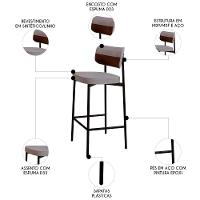 Banqueta Alta Bar Estofada Kit 2 Ella M25 Linho Cinza Cl/marrom - Mpozenato - 3