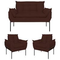 Kit 02 Poltronas + Namoradeira Reforçada Opala Metal Preto Marrom - 1