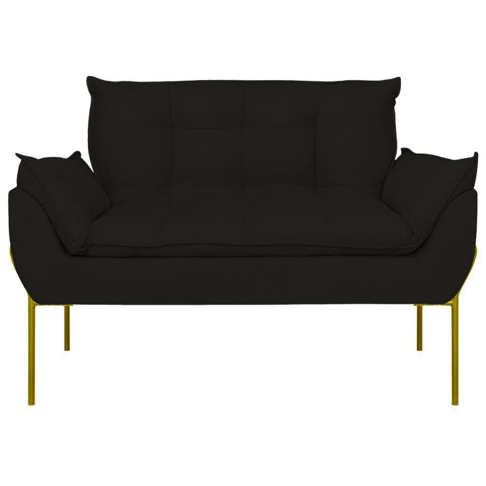 Sofá Namoradeira Base Metal Dourada Reforçada Tecido Suede Preto - 6