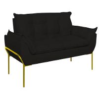 Sofá Namoradeira Base Metal Dourada Reforçada Tecido Suede Preto