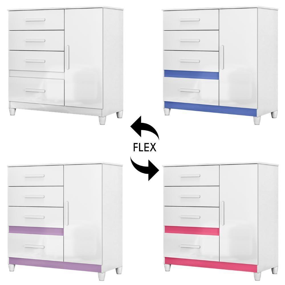 Cômoda Para Quarto 98cm Com 4 Gavetas Baco Flex Branco Z17 - Mpozenato - 5