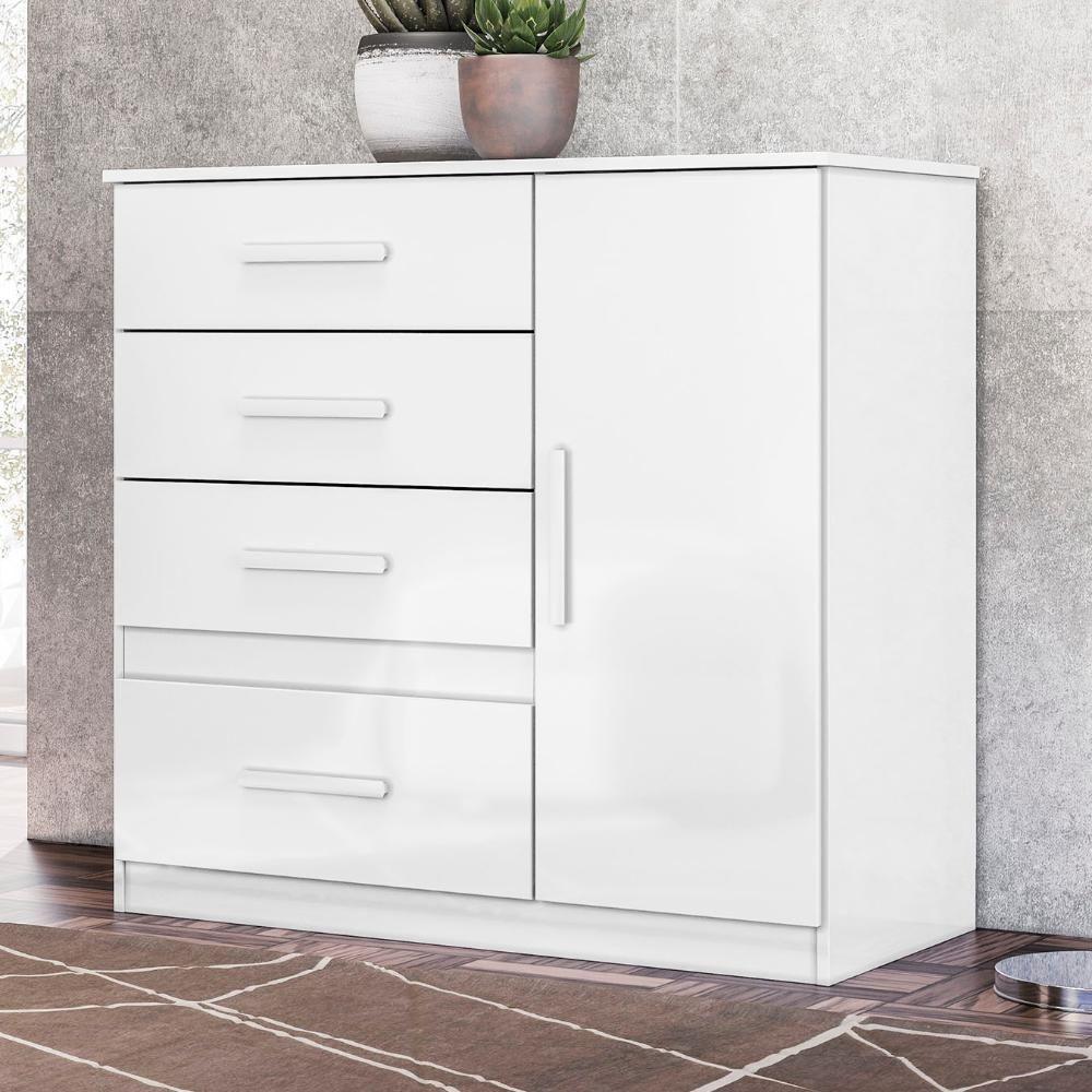 Cômoda Para Quarto 98cm Com 4 Gavetas Baco Flex Branco Z17 - Mpozenato - 8