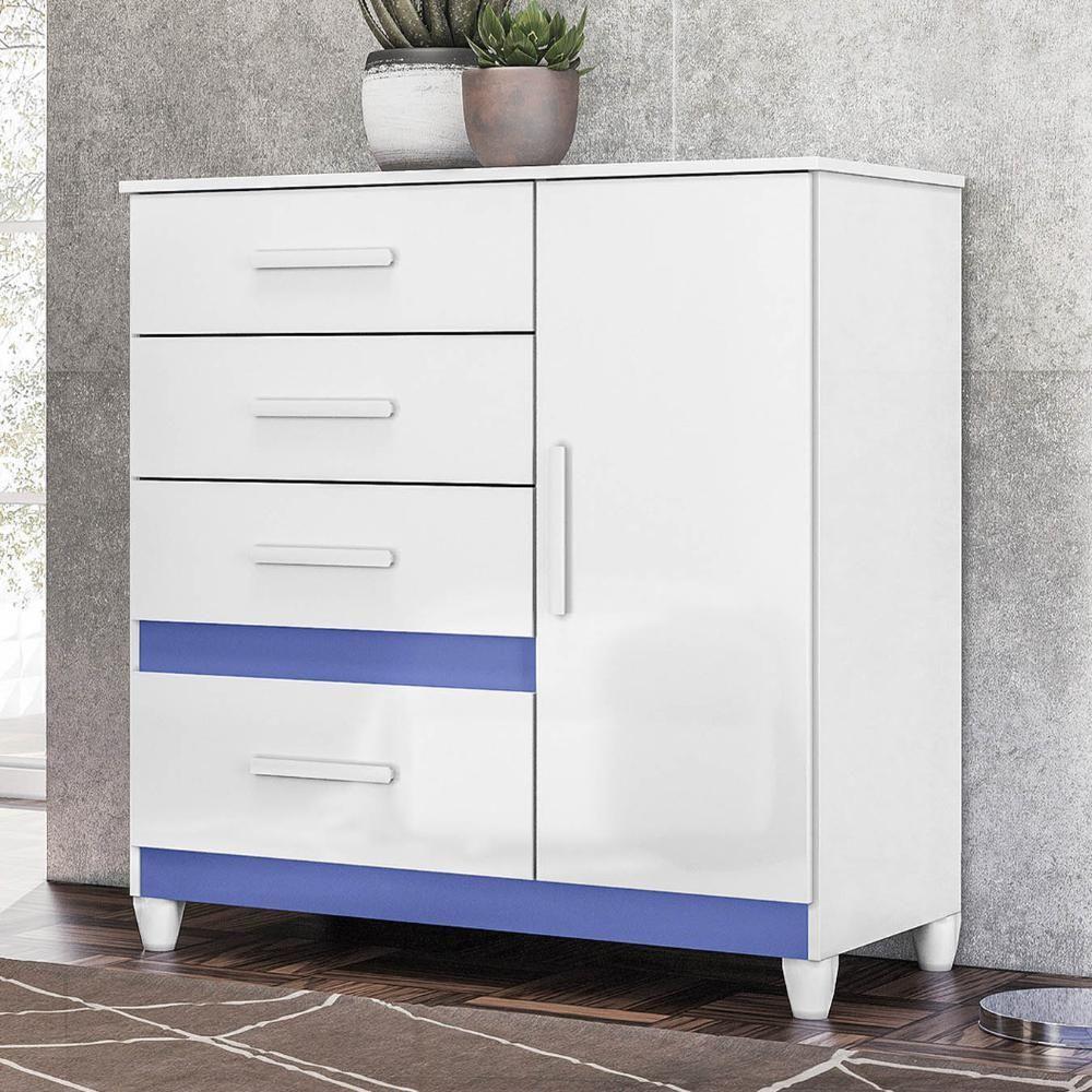 Cômoda Para Quarto 98cm Com 4 Gavetas Baco Flex Branco Z17 - Mpozenato - 10