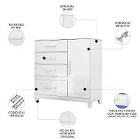 Cômoda Para Quarto 98cm Com 4 Gavetas Baco Flex Branco Z17 - Mpozenato - 3