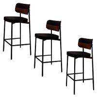 Banqueta Alta Bar Estofada Kit 3 Ella M25 Linho Preto/marrom - Mpozenato - 1