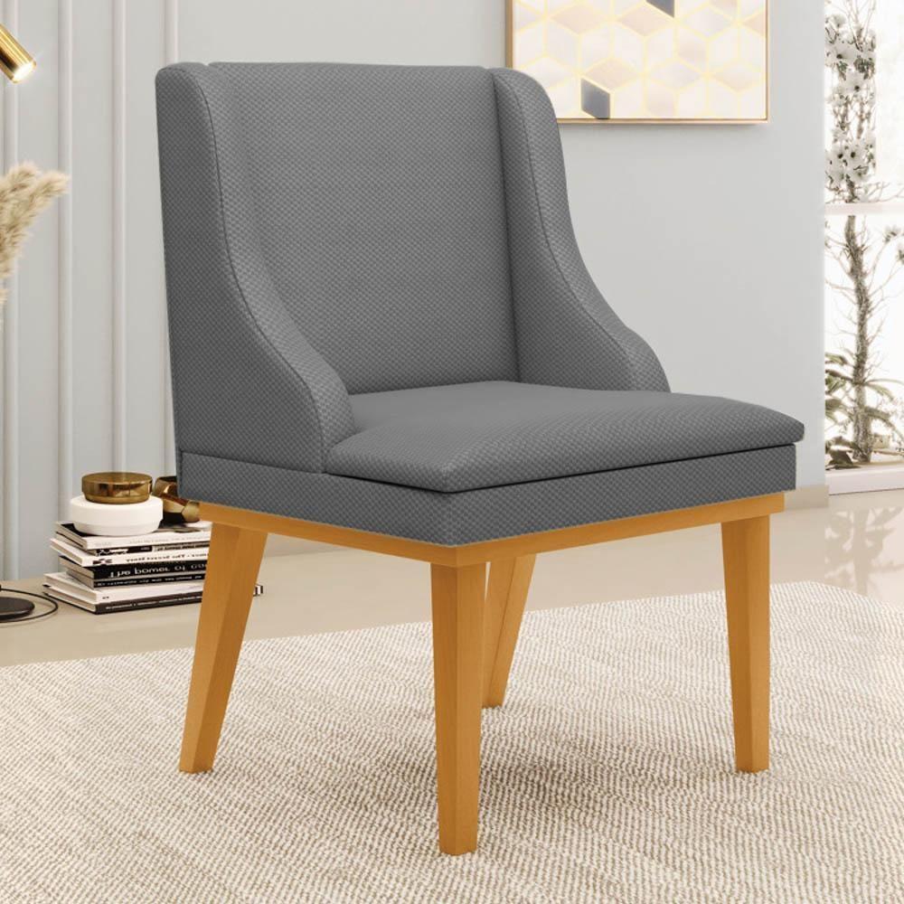 Kit 2 Cadeiras Estofadas Para Sala De Jantar Base Fixa De Madeira Castanho Lia Veludo Grafite - Ibiza - 2