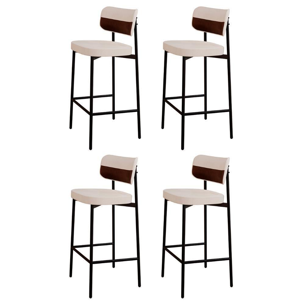 Banqueta Alta Bar Estofada Kit 4 Ella M25 Linho Palha/marrom - Mpozenato - 1
