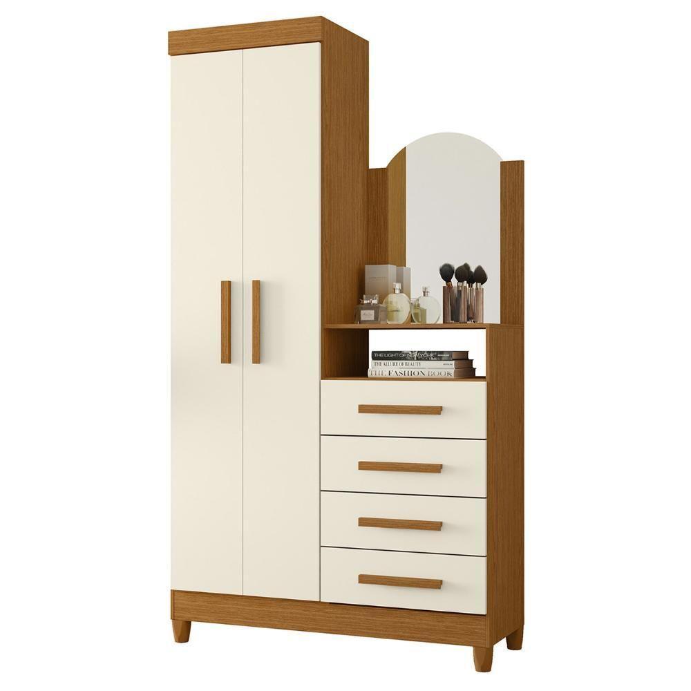 Guarda Roupa Cômoda Com Espelho 103cm Maite A02 Off/cinamomo - Mpozenato - 1