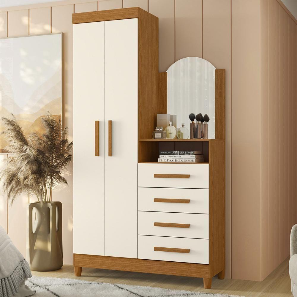 Guarda Roupa Cômoda Com Espelho 103cm Maite A02 Off/cinamomo - Mpozenato - 2