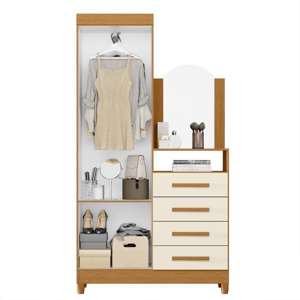 Guarda Roupa Cômoda Com Espelho 103cm Maite A02 Off/cinamomo - Mpozenato - 5