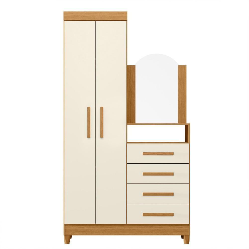 Guarda Roupa Cômoda Com Espelho 103cm Maite A02 Off/cinamomo - Mpozenato - 6