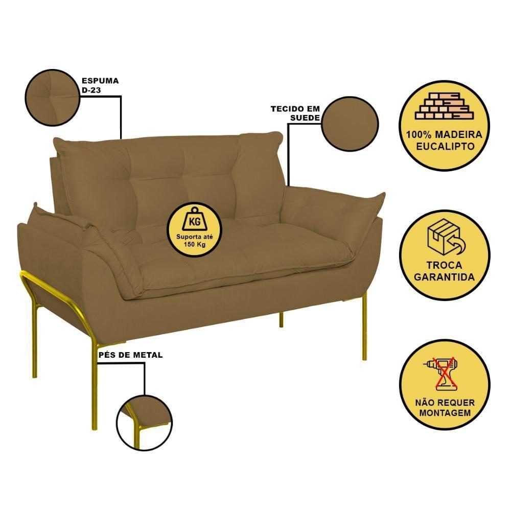 Kit 02 Poltronas + Namoradeira Reforçada Opala Metal Dourado Capuccino - 3