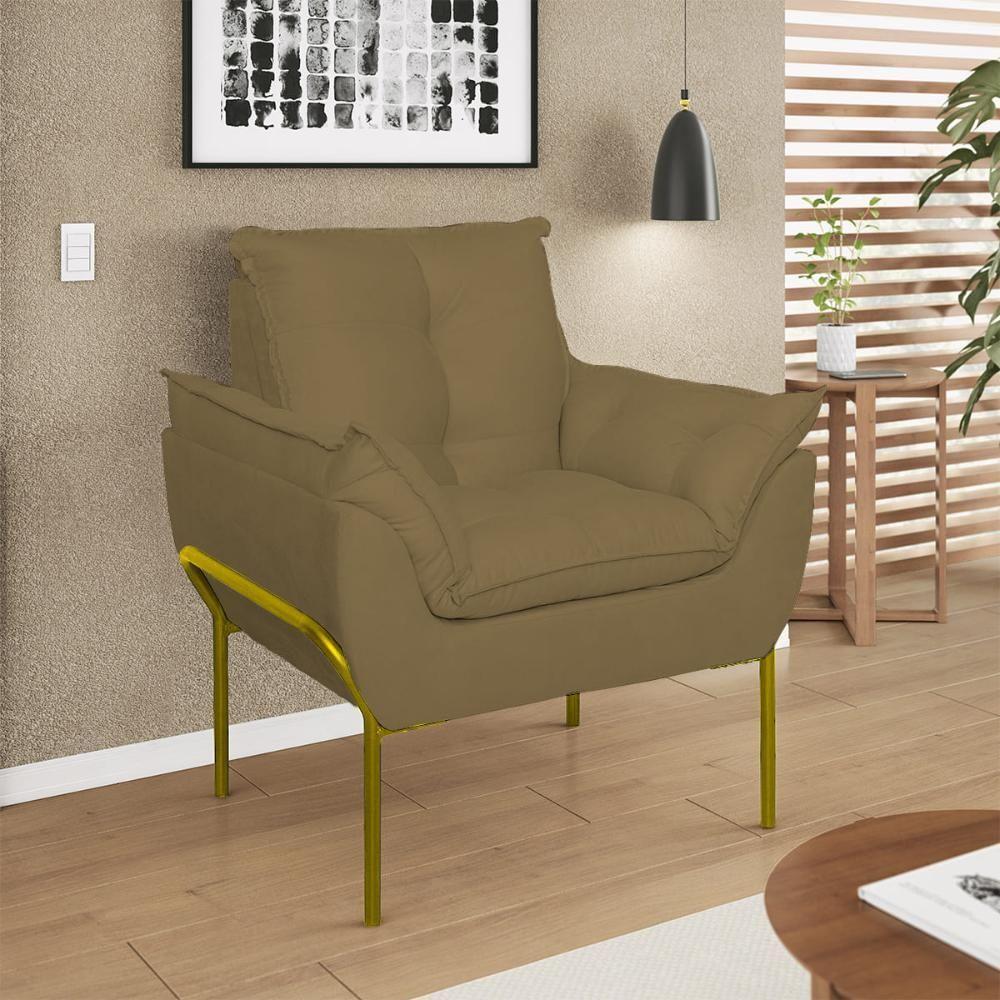 Kit 02 Poltronas + Namoradeira Reforçada Opala Metal Dourado Capuccino - 6