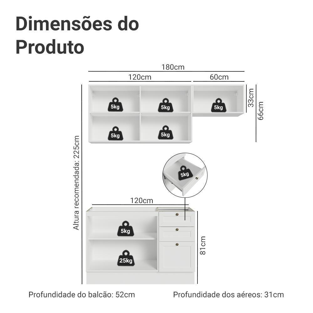 Armário De Cozinha Compacta 180 Cm Vik Madesa 02 Branco - 3