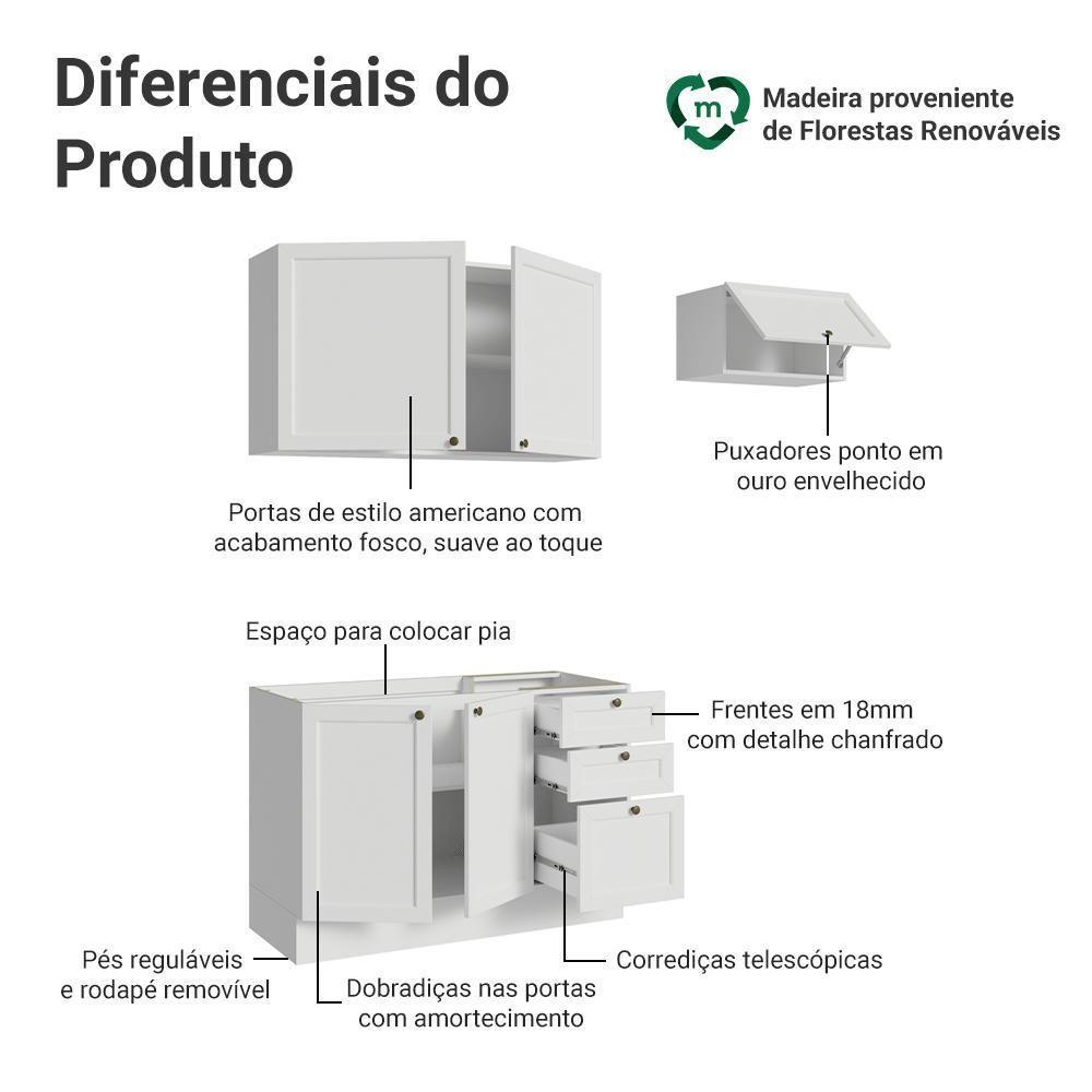 Armário De Cozinha Compacta 180 Cm Vik Madesa 02 Branco - 4