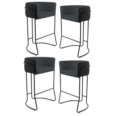 Kit 4 Banquetas Decorativas Base Aço Preto Betina D-465 Linho Chumbo - Domi