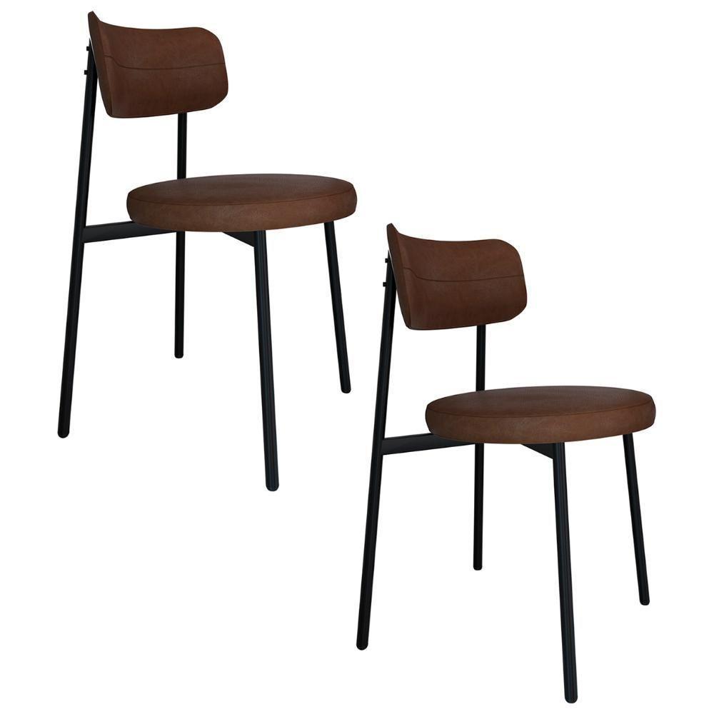 Cadeira De Jantar Estofada Kit 2 Nyka M25 Sintético Marrom - Mpozenato - 1
