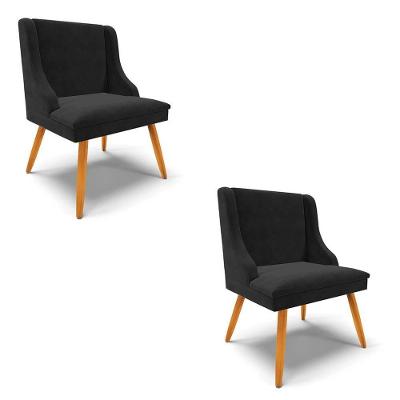 Kit 2 Cadeiras Estofadas Para Sala De Jantar Pés Palito Lia Suede Preto - Ibiza