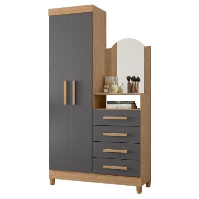 Guarda Roupa Cômoda Solteiro e Closet Maite A02 2 Portas de Bater 4 Gavetas MDP Freijó-titanium