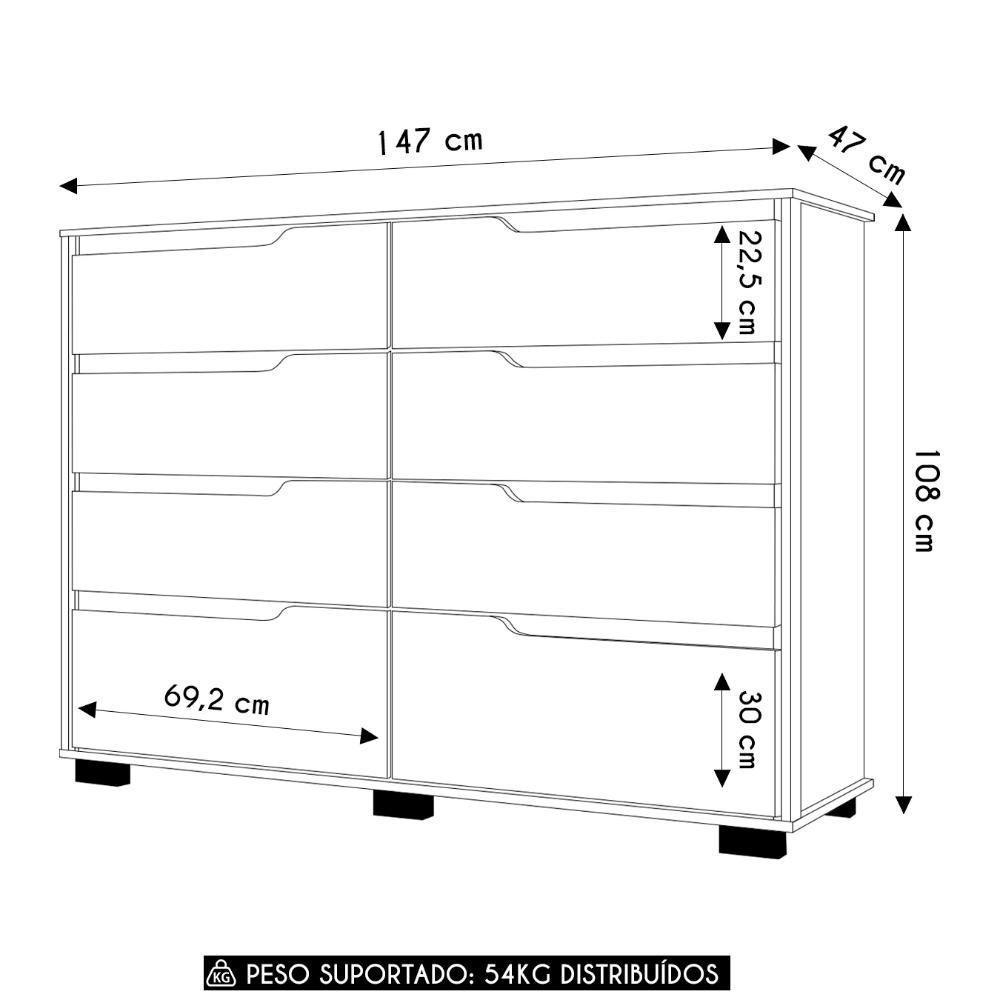 Cômoda Para Quarto 147cm Com 8 Gavetas Parma Carvalho/fendi Z17 - Mpozenato - 4
