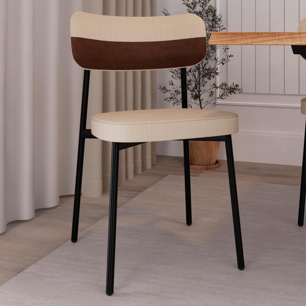 Cadeira De Jantar Estofada Fixa Ella M25 Linho Areia/marrom - Mpozenato - 2