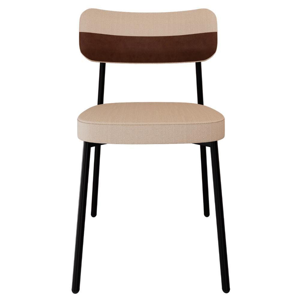 Cadeira De Jantar Estofada Fixa Ella M25 Linho Areia/marrom - Mpozenato - 5