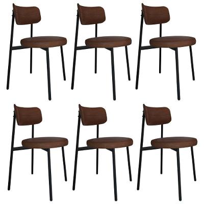 Cadeira De Jantar Estofada Kit 6 Nyka M25 Sintético Marrom - Mpozenato