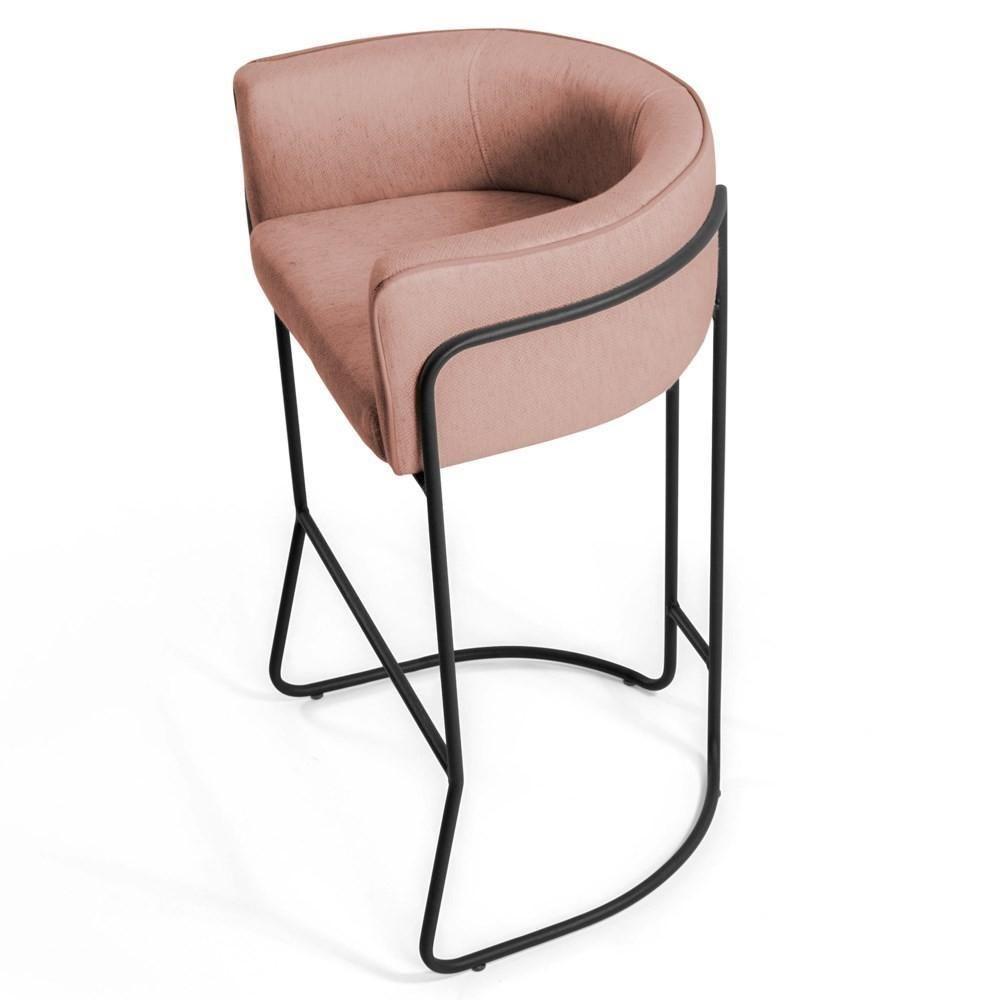 Kit 2 Banquetas Decorativas Base Aço Preto Betina C-105 Linho Rosê - Domi - 2