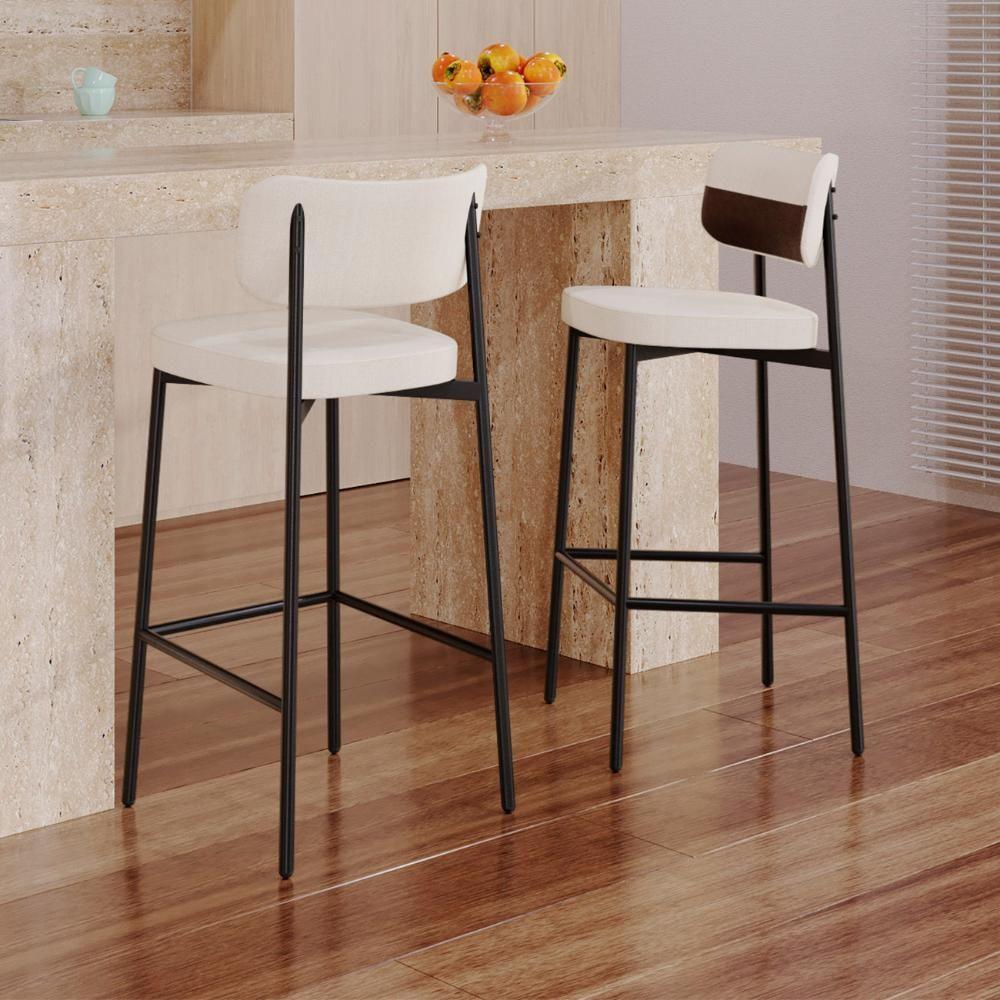 Banqueta Alta Bar Estofada Kit 6 Ella M25 Linho Palha/marrom - Mpozenato - 2