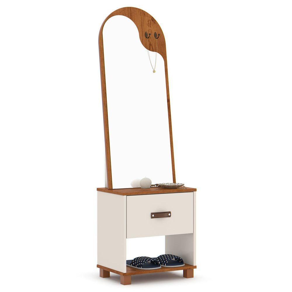 Toucador Com Espelho 1 Gaveta Nicho E 2 Ganchos Oranix Off White/freijó - 1