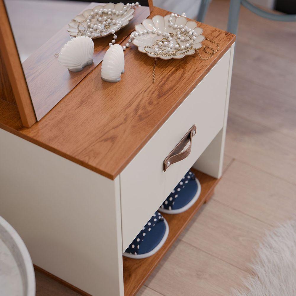 Toucador Com Espelho 1 Gaveta Nicho E 2 Ganchos Oranix Off White/freijó - 8