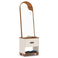 Toucador Com Espelho 1 Gaveta Nicho E 2 Ganchos Oranix Off White/freijó - 1