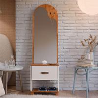 Toucador Com Espelho 1 Gaveta Nicho E 2 Ganchos Oranix Off White/freijó - 6