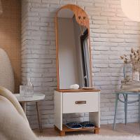 Toucador Com Espelho 1 Gaveta Nicho E 2 Ganchos Oranix Off White/freijó - 9