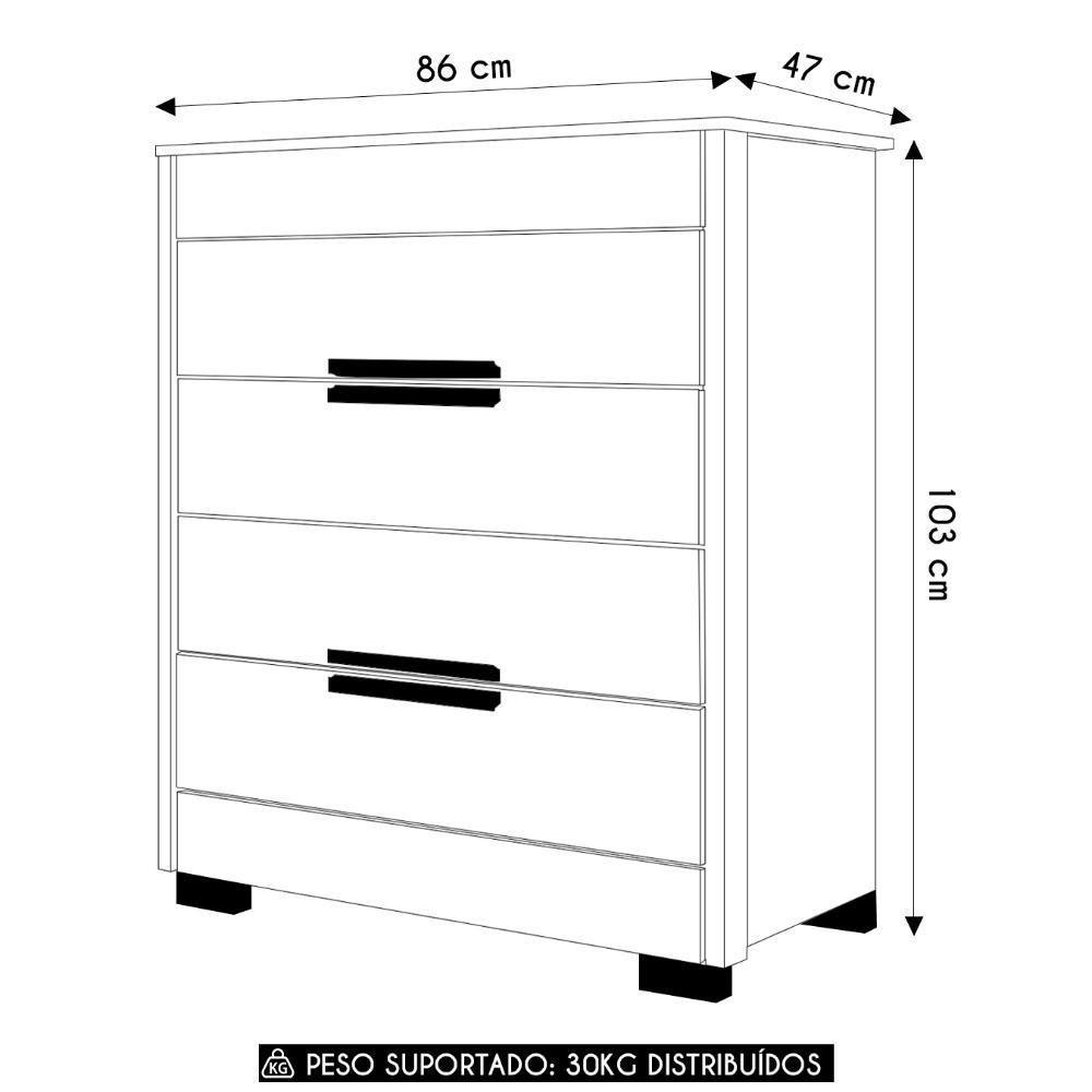 Cômoda Para Quarto 86cm Com 4 Gavetas Pavia Carvalho/fendi Z17 - Mpozenato - 4