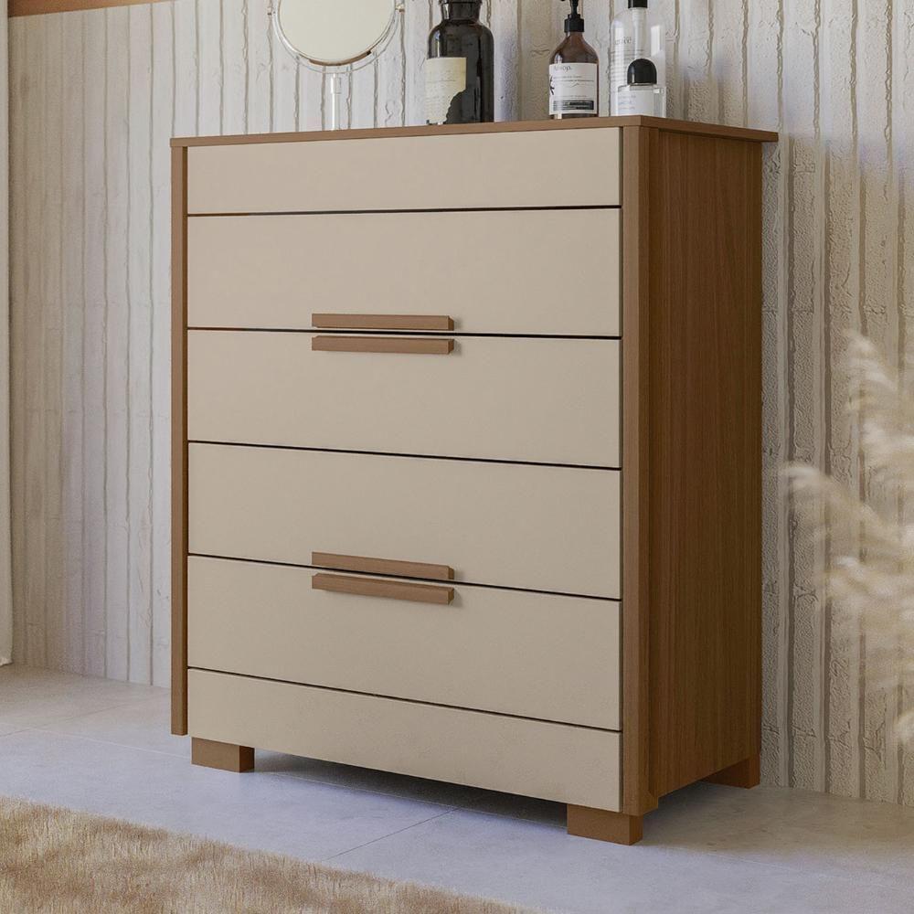 Cômoda Para Quarto 86cm Com 4 Gavetas Pavia Carvalho/fendi Z17 - Mpozenato - 7