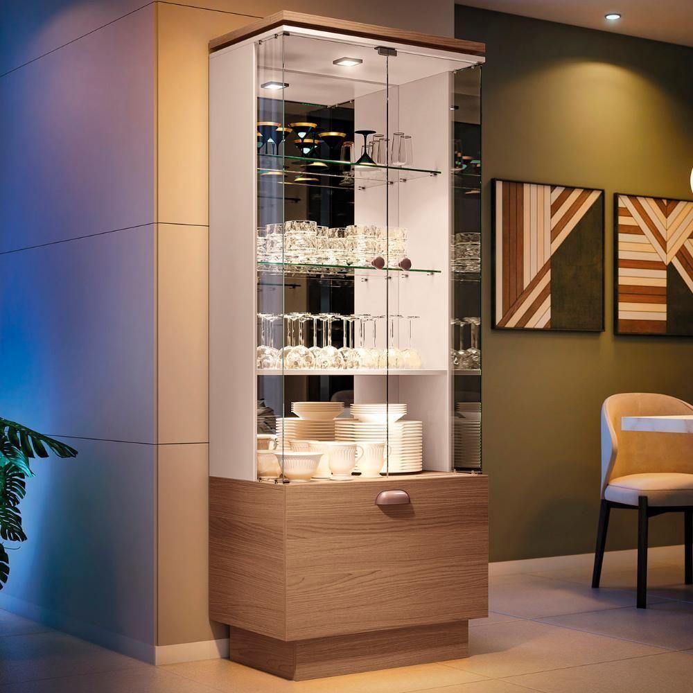 Cristaleira De Vidro Com Espelho Aura Off/castanho - Hb Móveis - 1