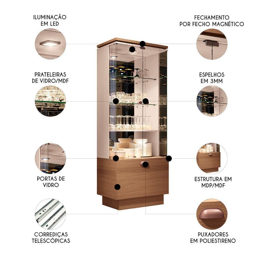 Cristaleira De Vidro Com Espelho Aura Off/castanho - Hb Móveis - 3