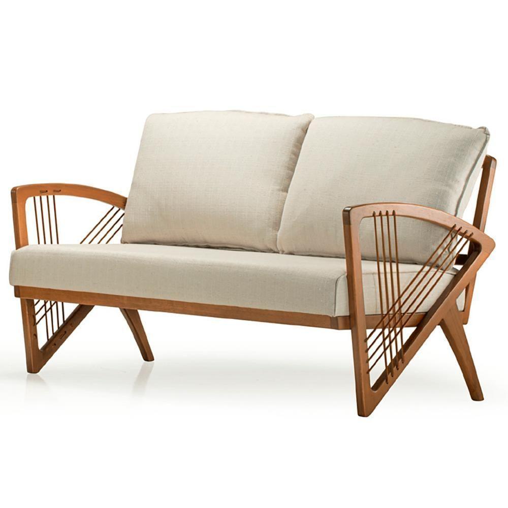 Sofá Gandú Ozki 137 Cm Madeira Eucalipto Cedro Tecido Bege Corda Couro Reconstituído - 1