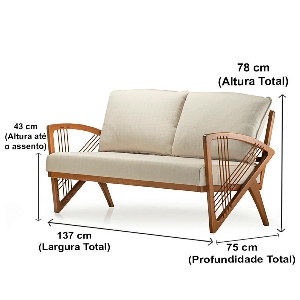 Sofá Gandú Ozki 137 Cm Madeira Eucalipto Cedro Tecido Bege Corda Couro Reconstituído - 8