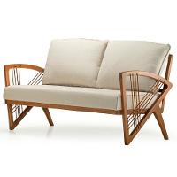 Sofá Gandú Ozki 137 Cm Madeira Eucalipto Cedro Tecido Bege Corda Couro Reconstituído - 1