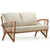 Sofá Gandú Ozki 137 Cm Madeira Eucalipto Cedro Tecido Bege Corda Couro Reconstituído - 6