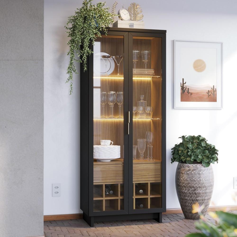 Cristaleira Adega 2 Portas 1 Gaveta Tijuca C05 Preto Fosco/noce Milano - Mpozenato - 2