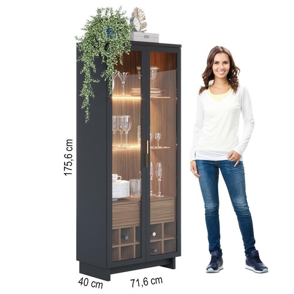 Cristaleira Adega 2 Portas 1 Gaveta Tijuca C05 Preto Fosco/noce Milano - Mpozenato - 4