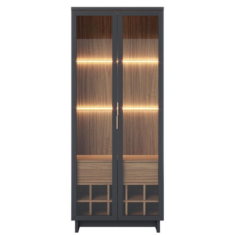 Cristaleira Adega 2 Portas 1 Gaveta Tijuca C05 Preto Fosco/noce Milano - Mpozenato - 5